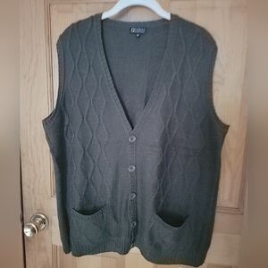 Tinkuy Argyle Cable Knit Sweater Vest Men XL Green 70% Alpaca Button Cardigan